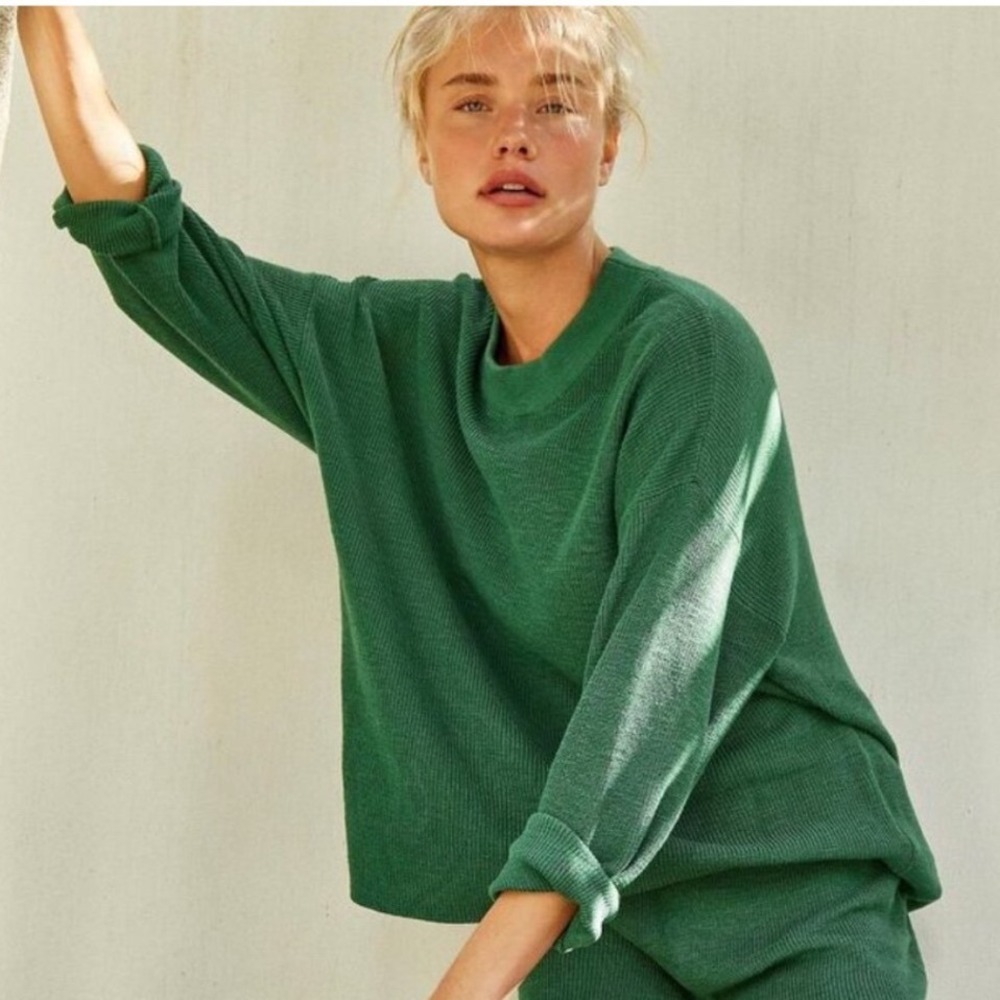Free People Beach Malibu Crewneck Sweater Medium Kelly Green